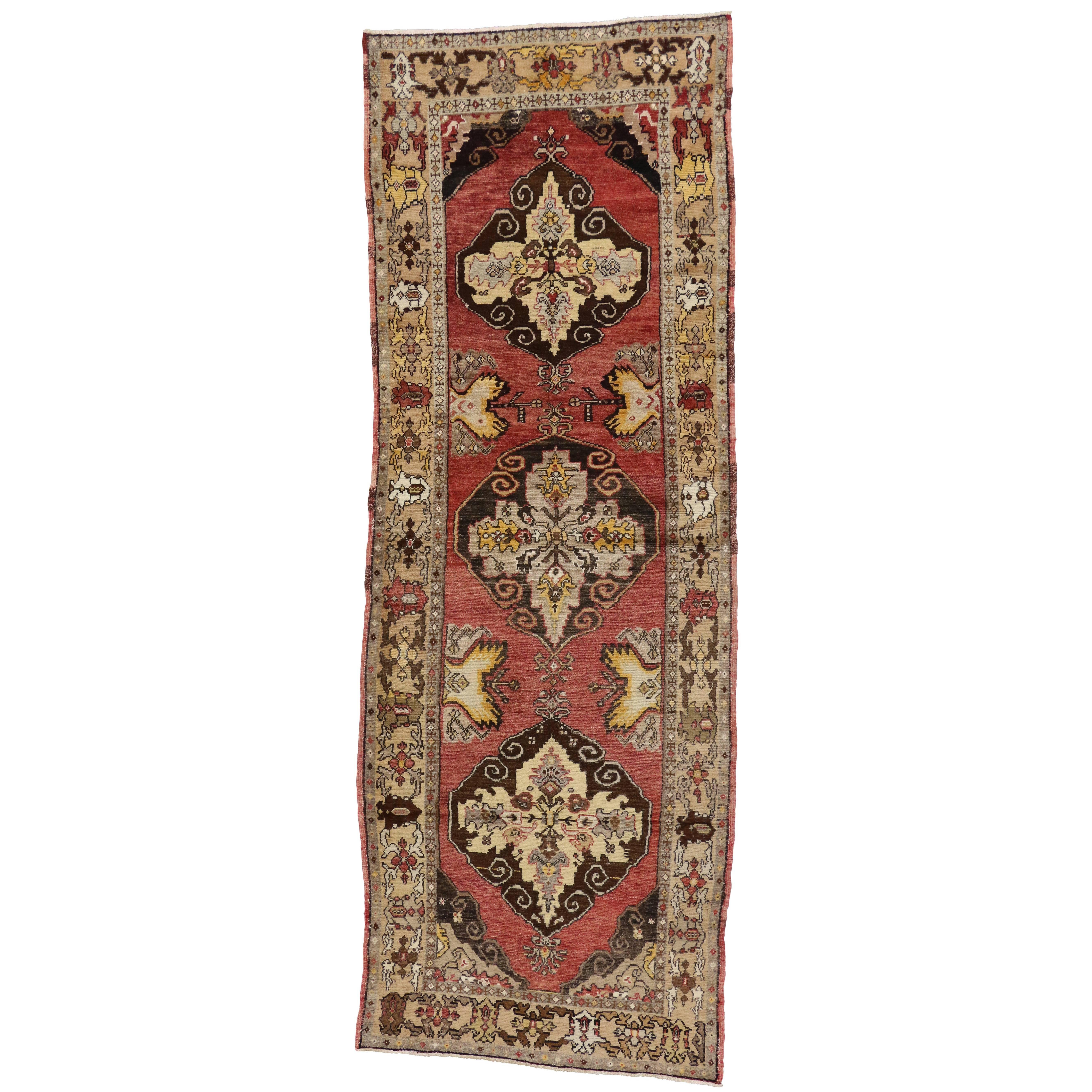 Vintage Turkish Oushak Runner with Mid-Century Modern Style For Sale