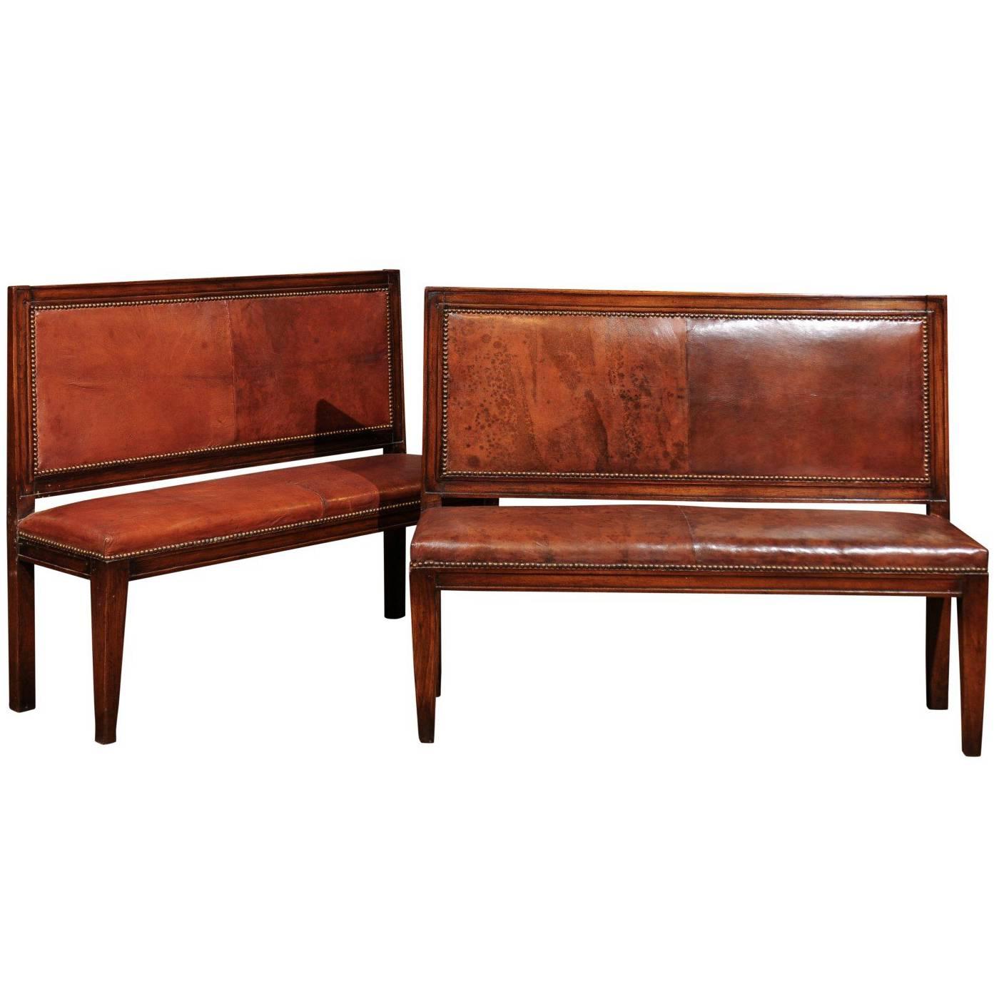 English 19th Century Mahogany and Leather Bench with Nail Head Trim - 1 avail.