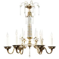 French Hollywood Regency Bronze and Lucite Six-Light Chandelier, Baguès Style