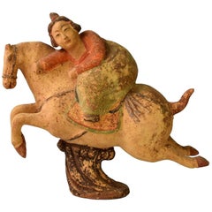 Terracotta Girl Rider, Tang Dynasty Style Pottery Figure