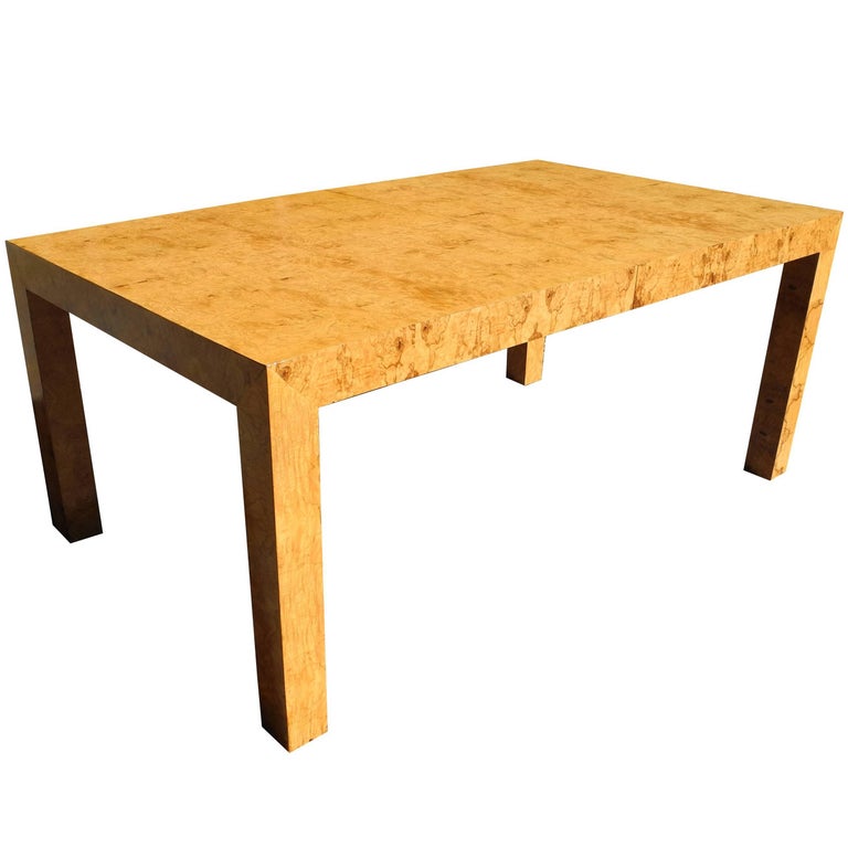 Modern Burled Wood Parson Style Dining Table by Milo Baughman, 1960s For Sale at 1stDibs
