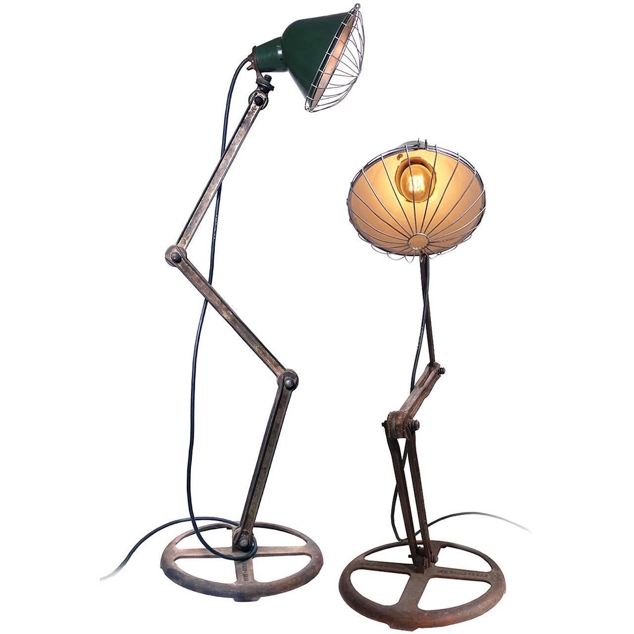 Matching Pair of Save-Light Industrial Floor Lamps