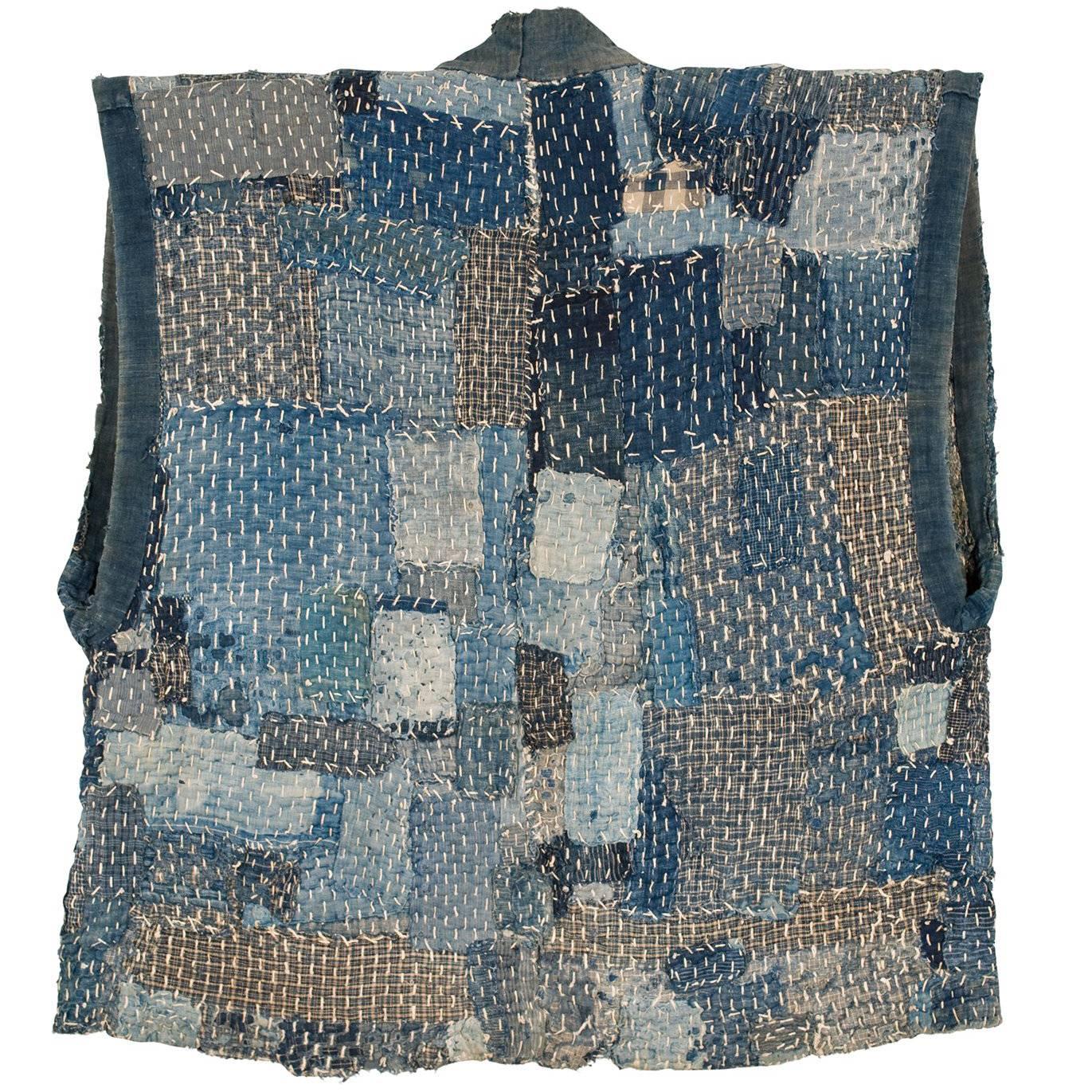 Late 19th Century Indigo-Dyed Cotton Patchwork Farmer’s Vest, Japan