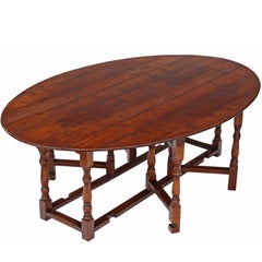 Antique Large Quality Oak Georgian Style Oval Wake Dining Table