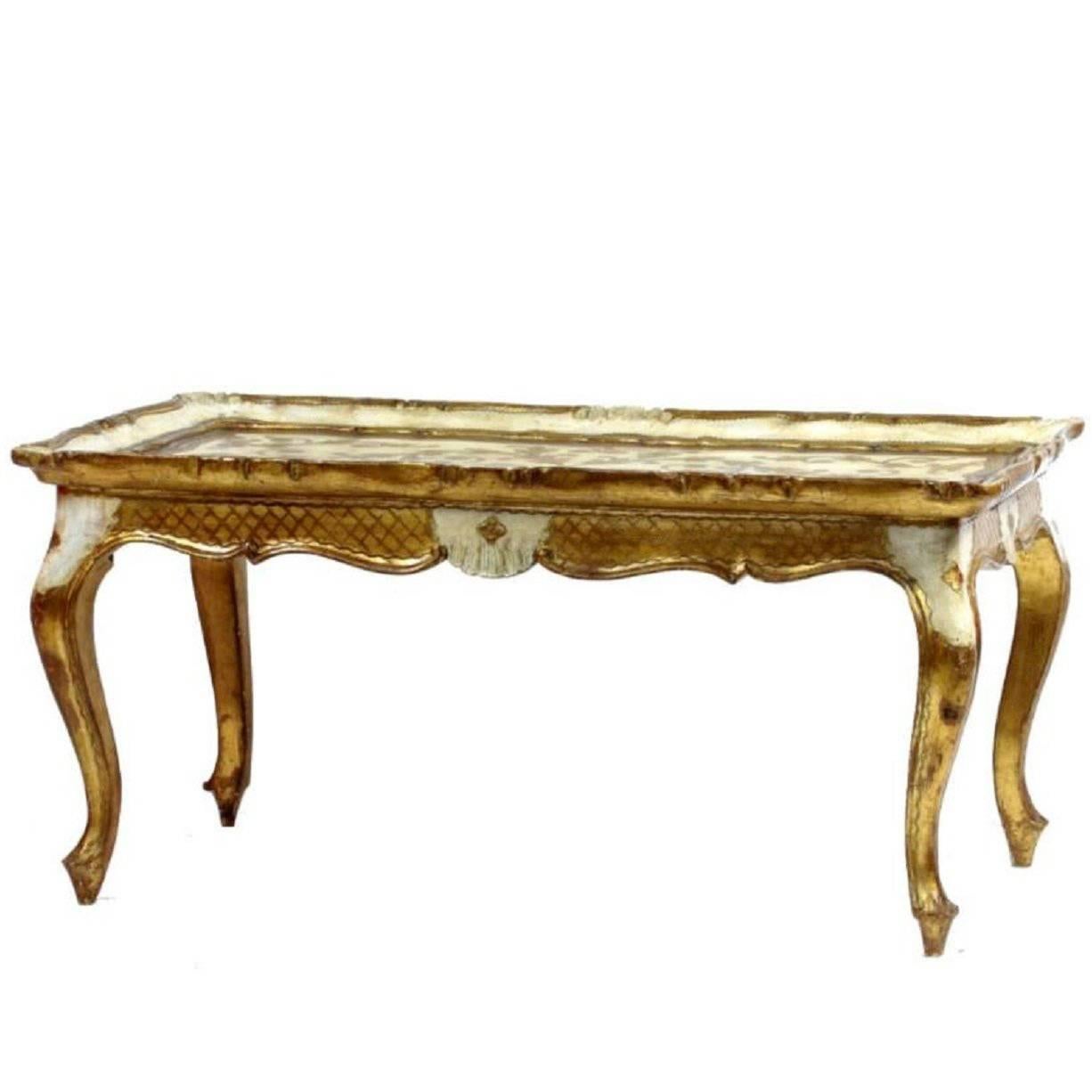 Table rococo vénitienne du 19ème siècle peinte à la main et en bois doré