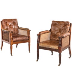 Pair of Regency Period Bergere Armchairs Retaining the Original Canework