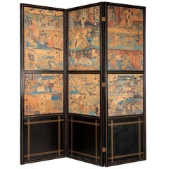 Antique Late 19th Century Oriental Three Fold Screen