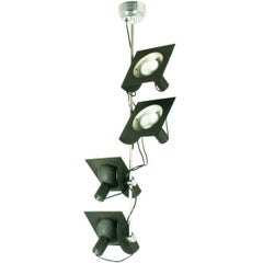 Black and Chromed Four-Light, 1970s Adjustable Pendant Lamp by BJ Milano Design