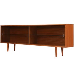 Danish Modern Low Profile Teak Bookcase with Glass Doors