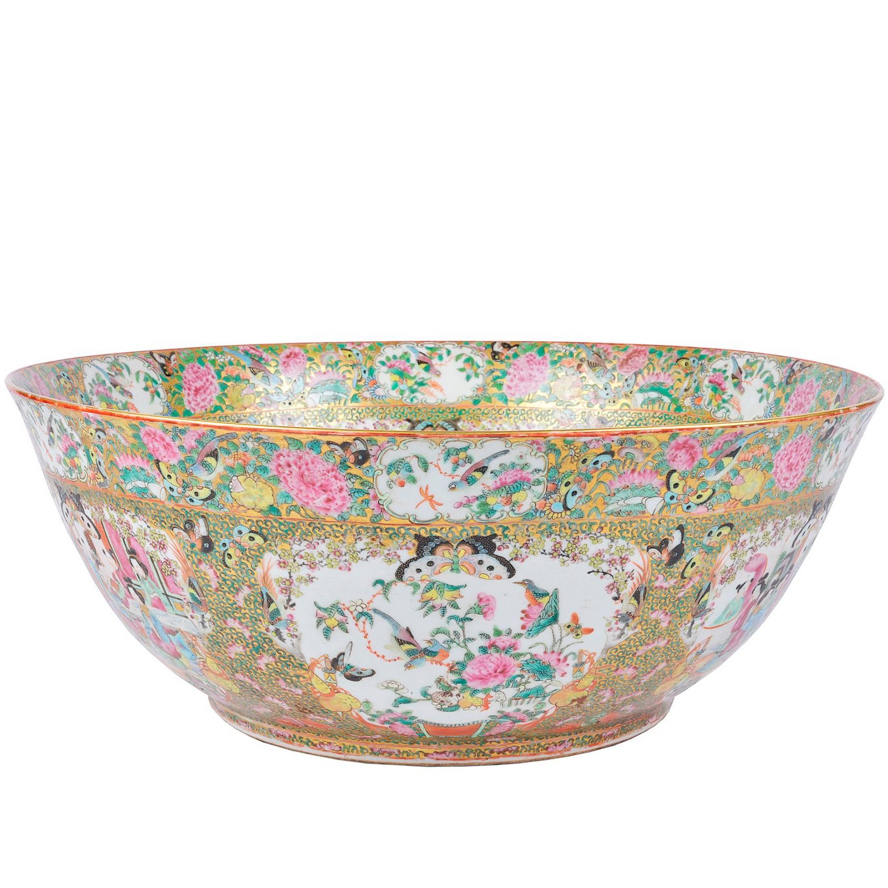 Large 19th Century Chinese Rose Medallion Cantonese Bowl