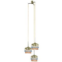 Midcentury Italian Chrome and Glass Nine-Lights Pendant Lamp by Stilnovo