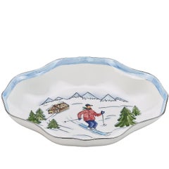 Modern Country German Style Hand-Painted Porcelain Dish with Skier Decor