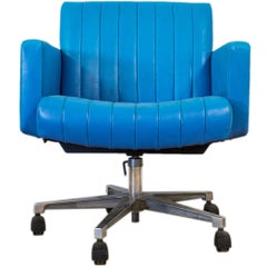 Turquoise Leather Swivel Armchair Desk Chair Retro G Plan Eames Era