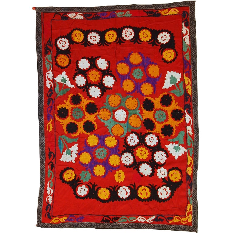 Uzbeki Suzani Hand Embroidered Textile Wall Hanging | Home Décor | Squ