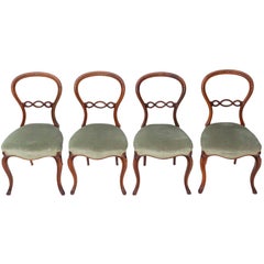 Quality Set of Four Victorian Walnut Balloon Back Dining Chairs, circa 1870