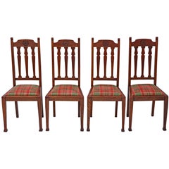 Antique Quality Set of Four Oak Dining Chairs, Art Nouveau