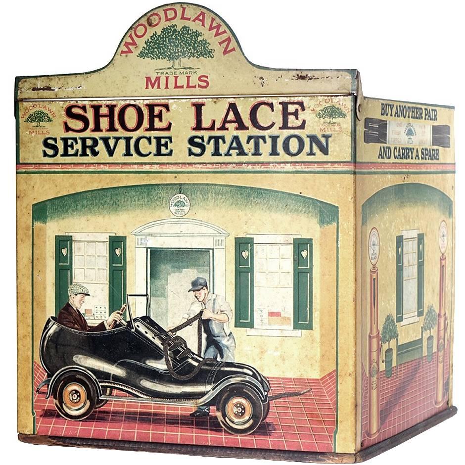Shoe Lace Service Station, Very Rare Tin Litho Store Display