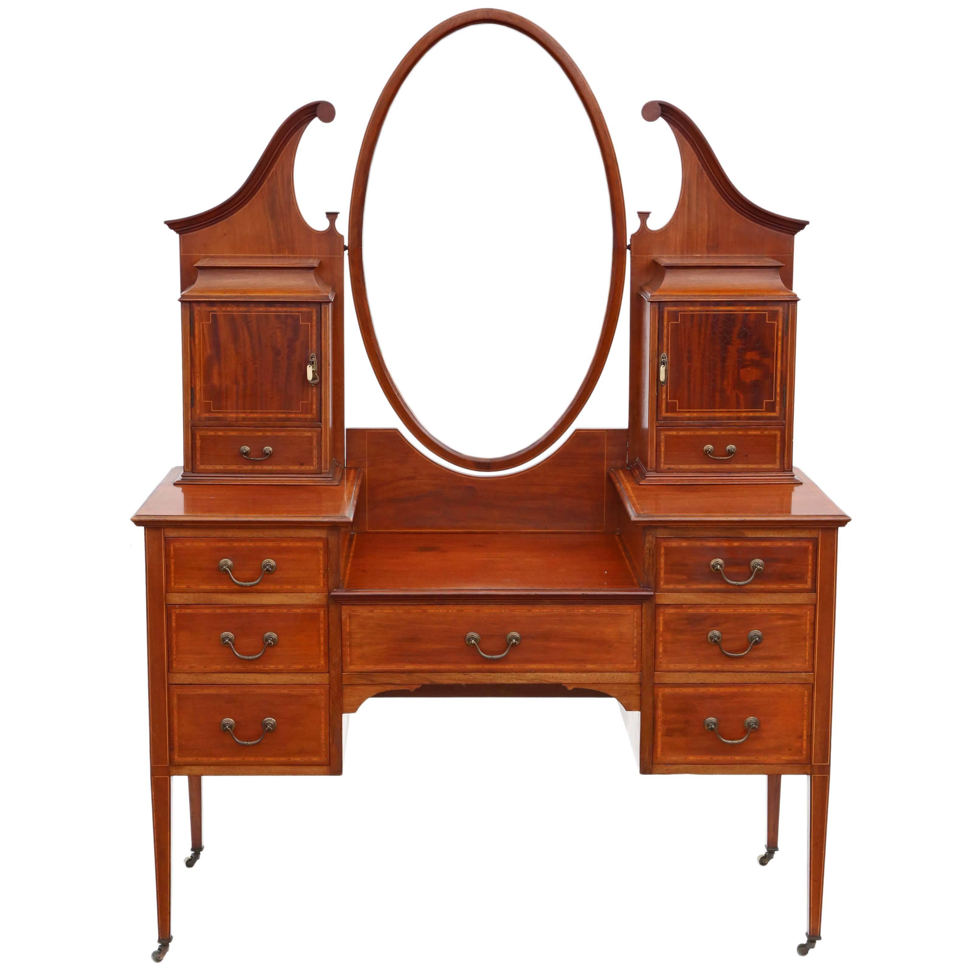 Antique Quality Large Edwardian Inlaid Mahogany Dressing Table For Sale