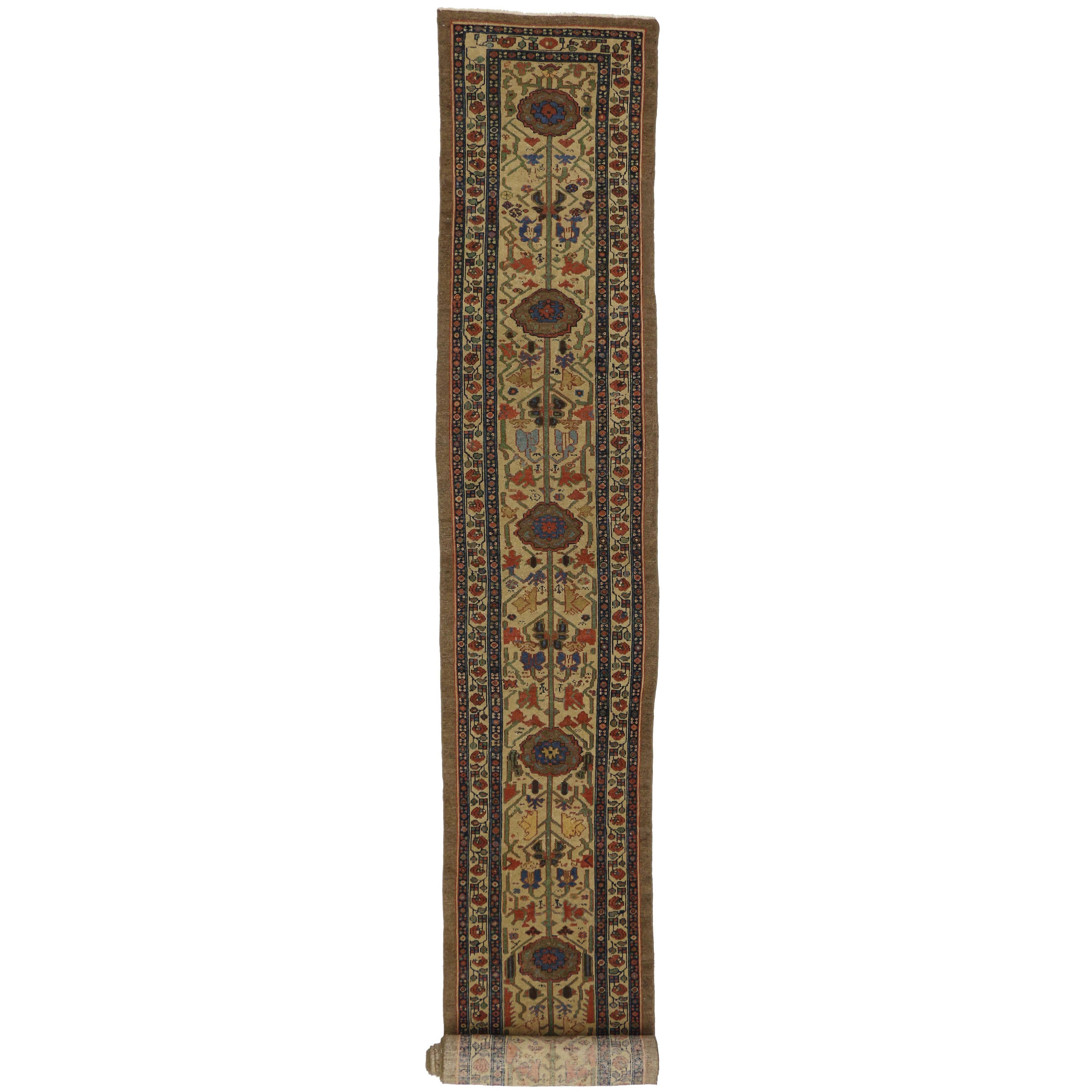 Antique Persian Malayer Extra-Long Hallway Runner with Arts & Crafts Style  For Sale