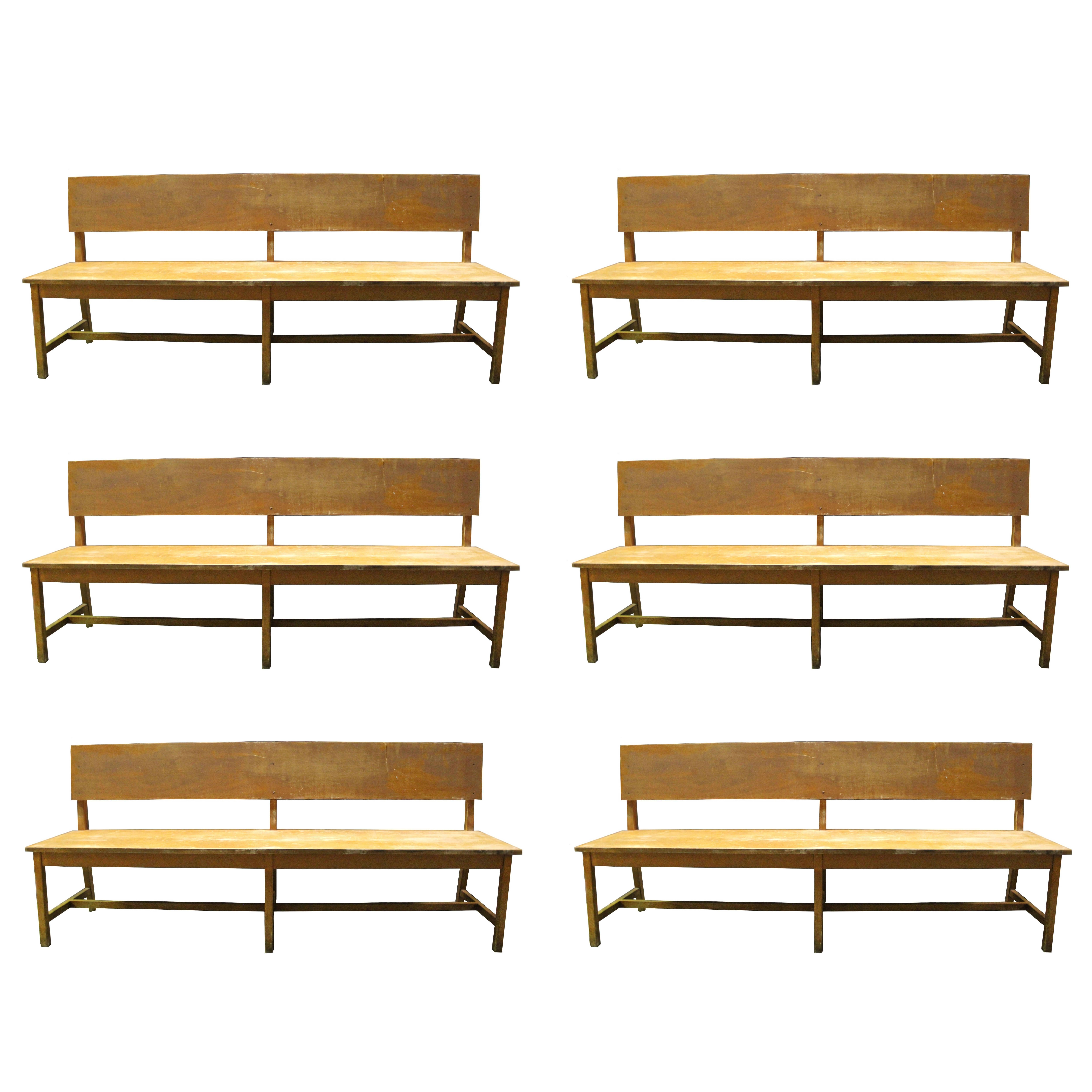 Set of Six Long Wooden Benches For Sale