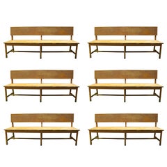 Set of Six Long Wooden Benches
