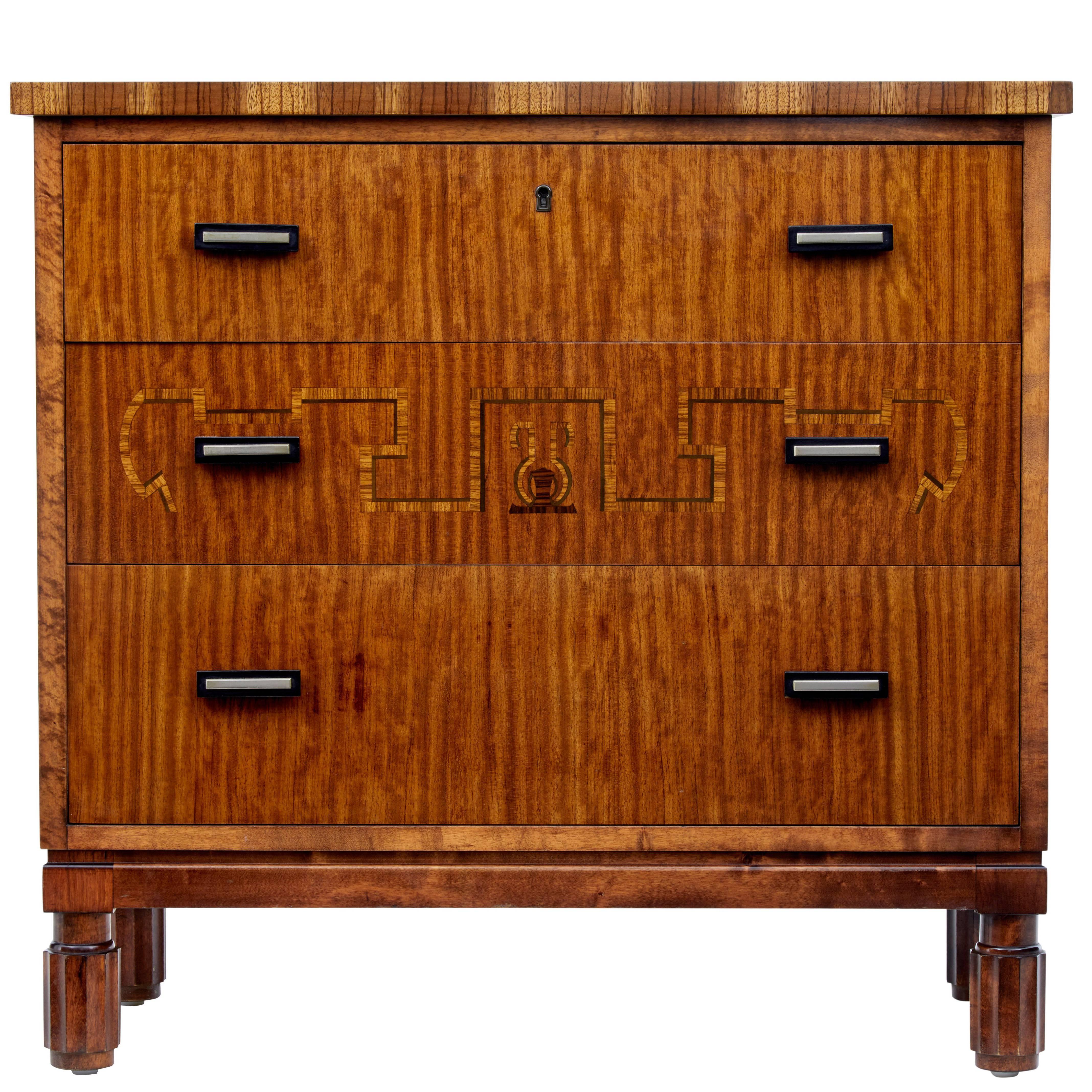 20th Century Late Art Deco Birch Inlaid Chest of Drawers