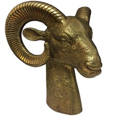 1970s Large Freestanding Brass Rams Head
