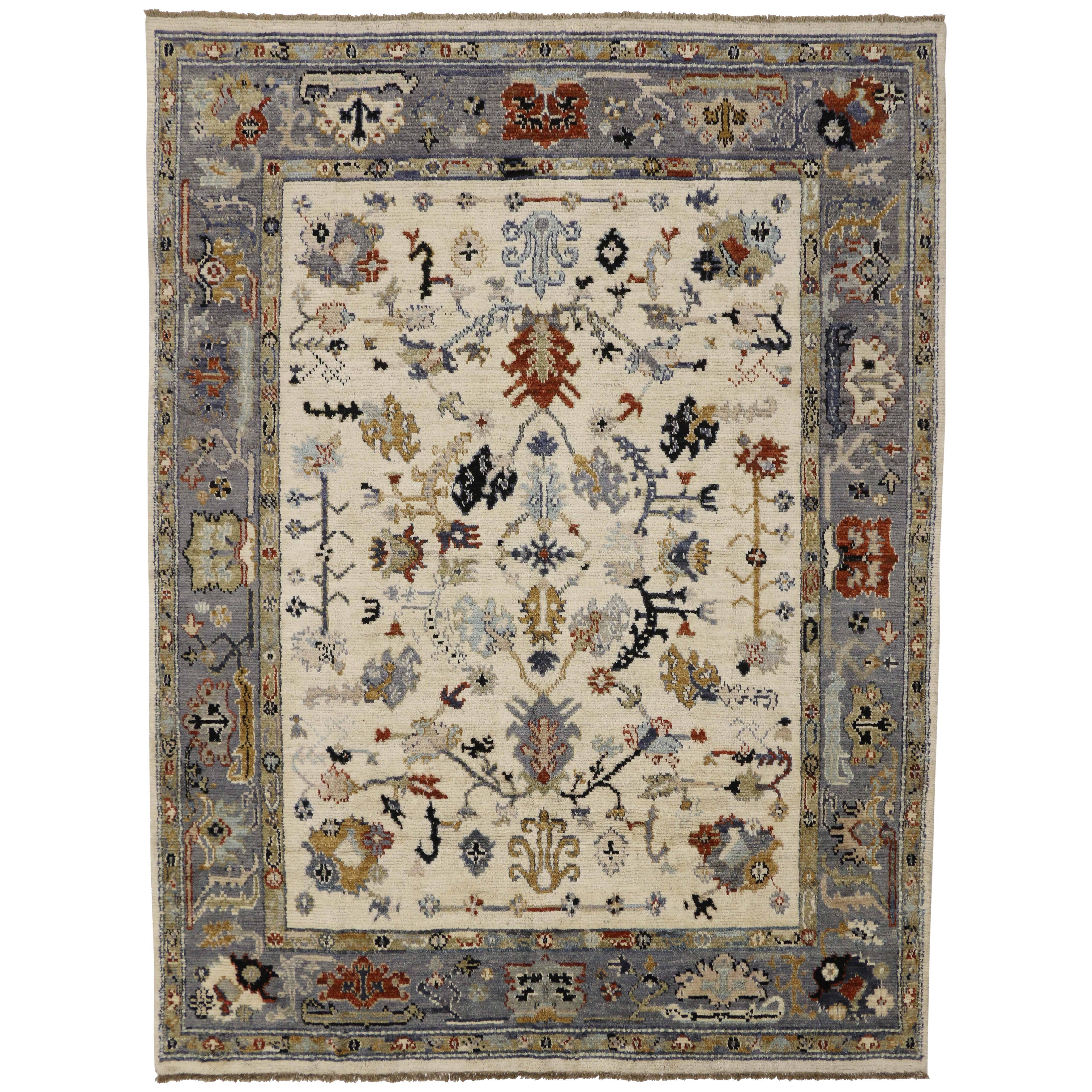 New Contemporary Oushak Area Rug with Transitional Style For Sale