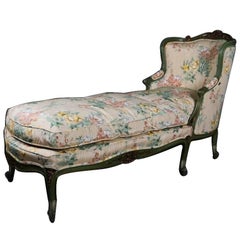Antique French Louis XV Style Carved, Gilt and Paint Decorated Chaise Lounge