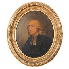 Oil on Canvas Portrait Painting of an English Clergyman, Gilt Frame, 19th C