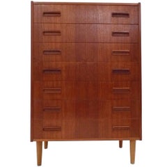 Danish Teak Tallboy Chest of Drawers Recessed Handles, Midcentury, 1960s