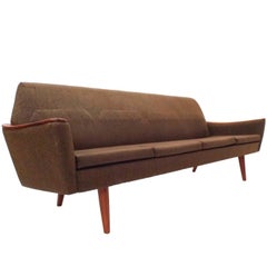 Scandinavian Brown Wool Teak Four-Seat Sofa Midcentury, 1960s Scandinavian Brown Wool Teak Four-Seat Sofa Midcentury, 1960s