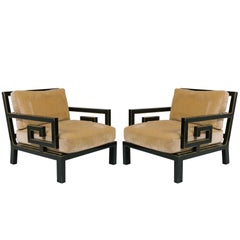 Pair Of Oversized Greek Key Lounge Chairs