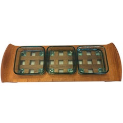 Jens H. Quistgaard Small Teak Tapas Tray with 3 Glass Bowls, 1960s, Denmark
