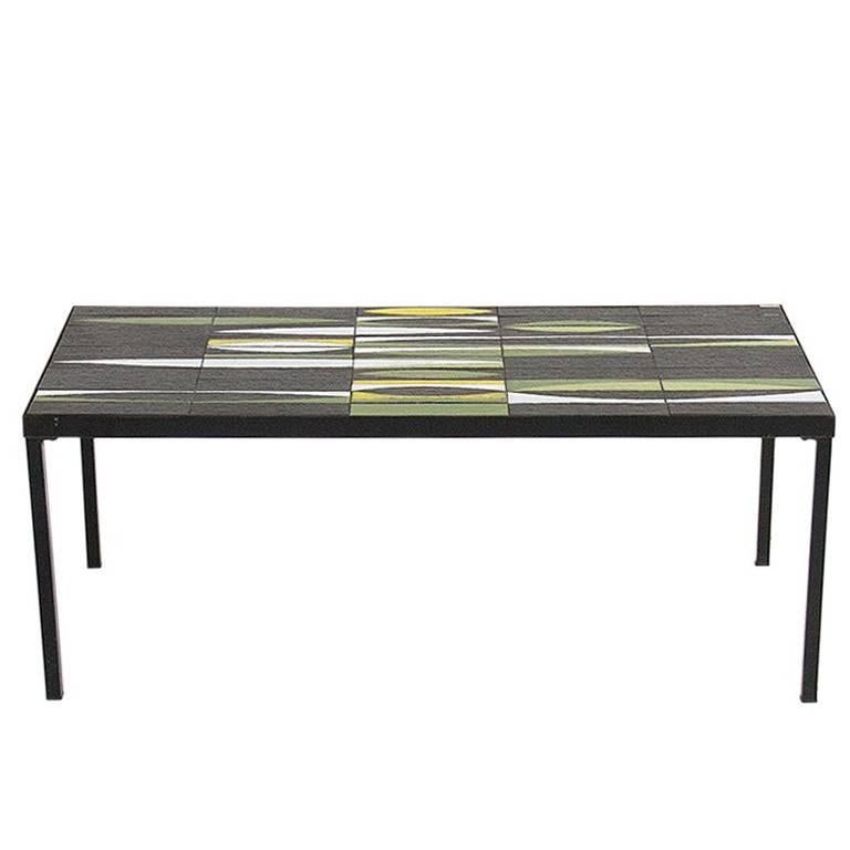 Roger Capron Enameled Ceramic and Black Lacquered Metal Coffee Table, 1960