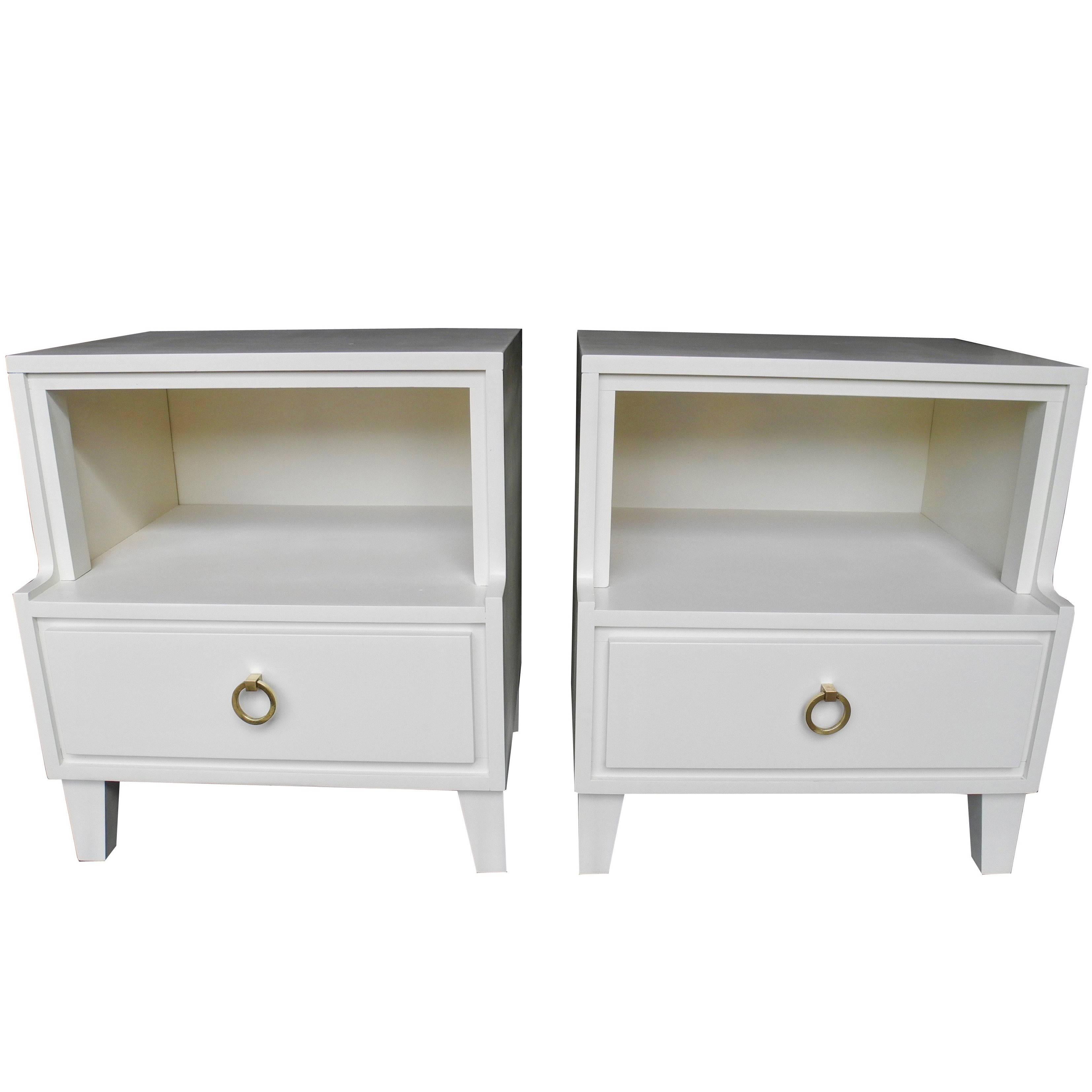 Pair of Mid-Century Modern Nightstands in Linen White by Conant Ball For Sale