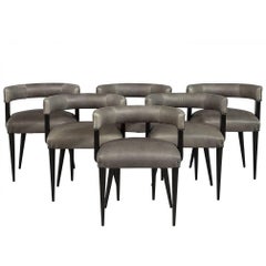 Set of Six, Sleek Mid-Century Modern Curve Back Dining Chairs