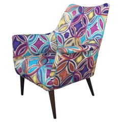 Colorful Mid-Century Modern Danish Chair in Abstract Expressionist Fabric Colorful Mid-Century Modern Danish Chair in Abstract Expressionist Fabric
