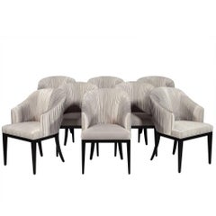 Set of Eight Carrocel Custom Grey Pleated Dining Chairs