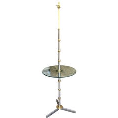 Brass and Steel Floor Lamp with Table, circa 1970