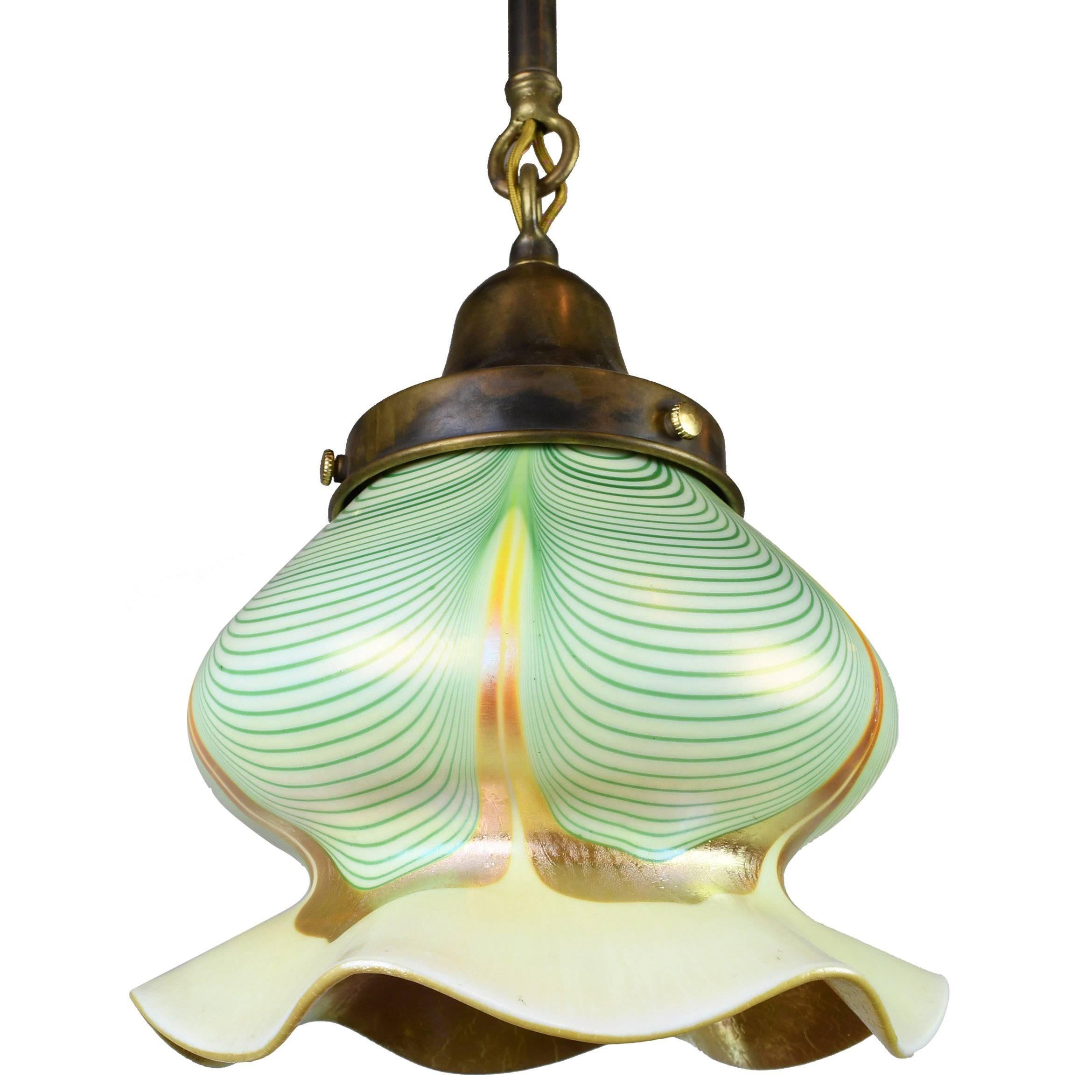 Pulled Feather Steuben Shade on Pendant