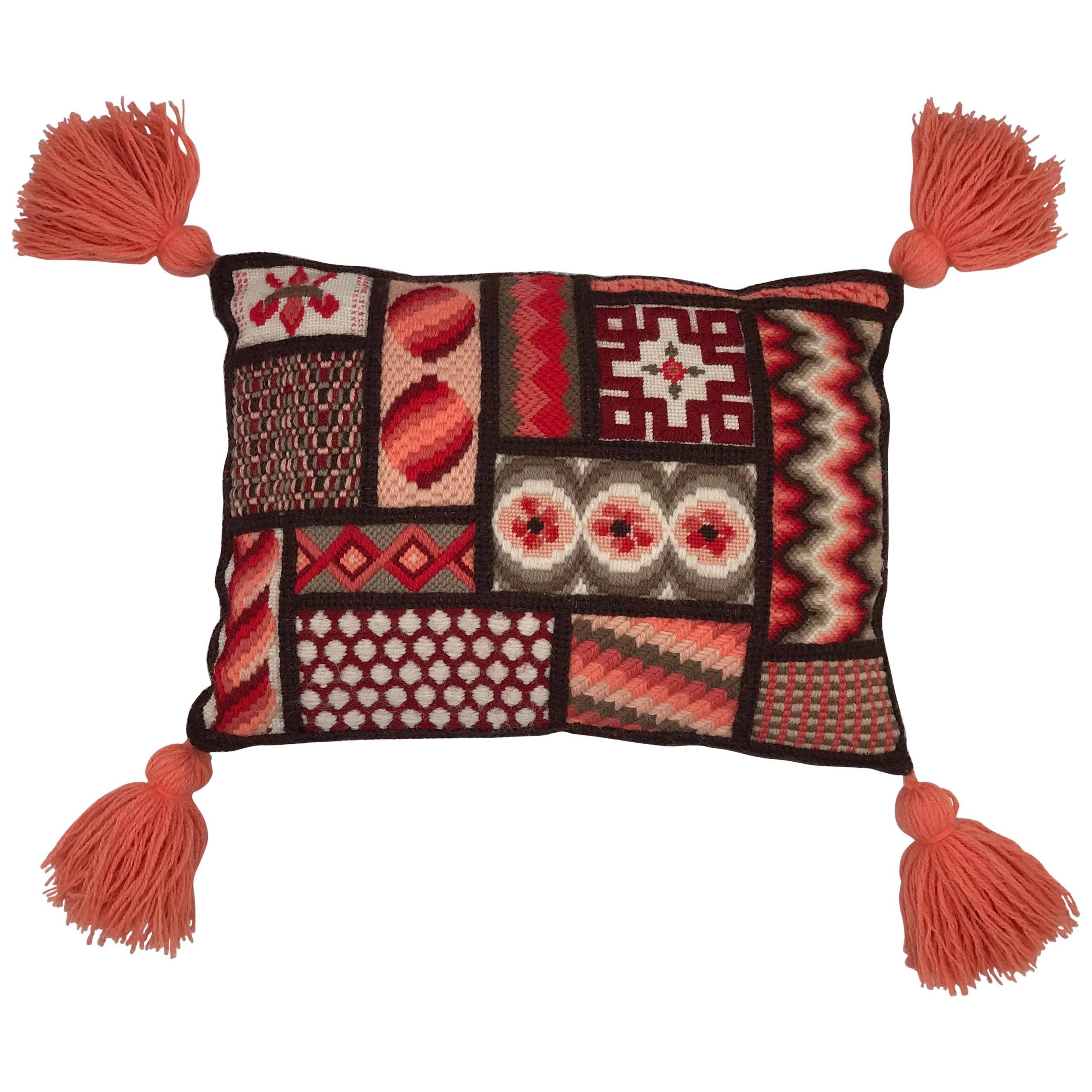 Moroccan Style Needlepoint Pillow with Tassels