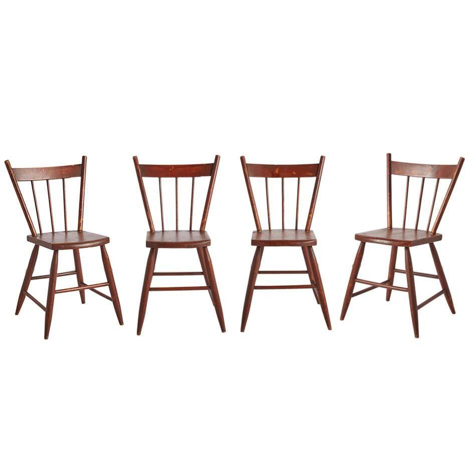 Set of Four Oak Spindle-Back Kitchen Chairs, circa 1870s For Sale