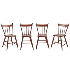 Set of Four Oak Spindle-Back Kitchen Chairs, circa 1870s