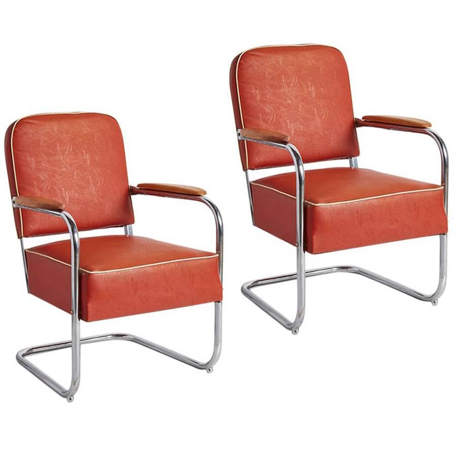 Pair of Lloyd Co. Lounge Chairs with Maple Armrests, circa 1926 For Sale