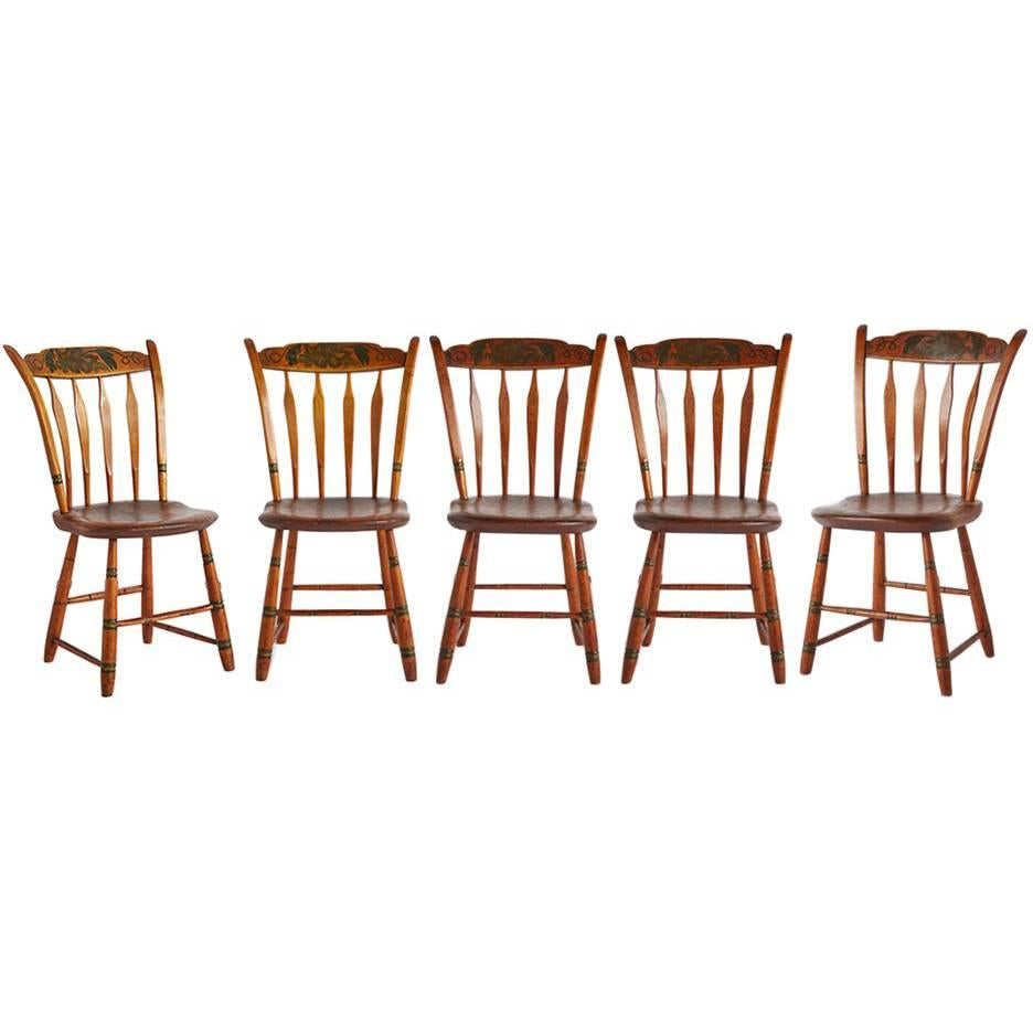 Set of Five Pennsylvania Painted Windsor Chairs, circa 1850s