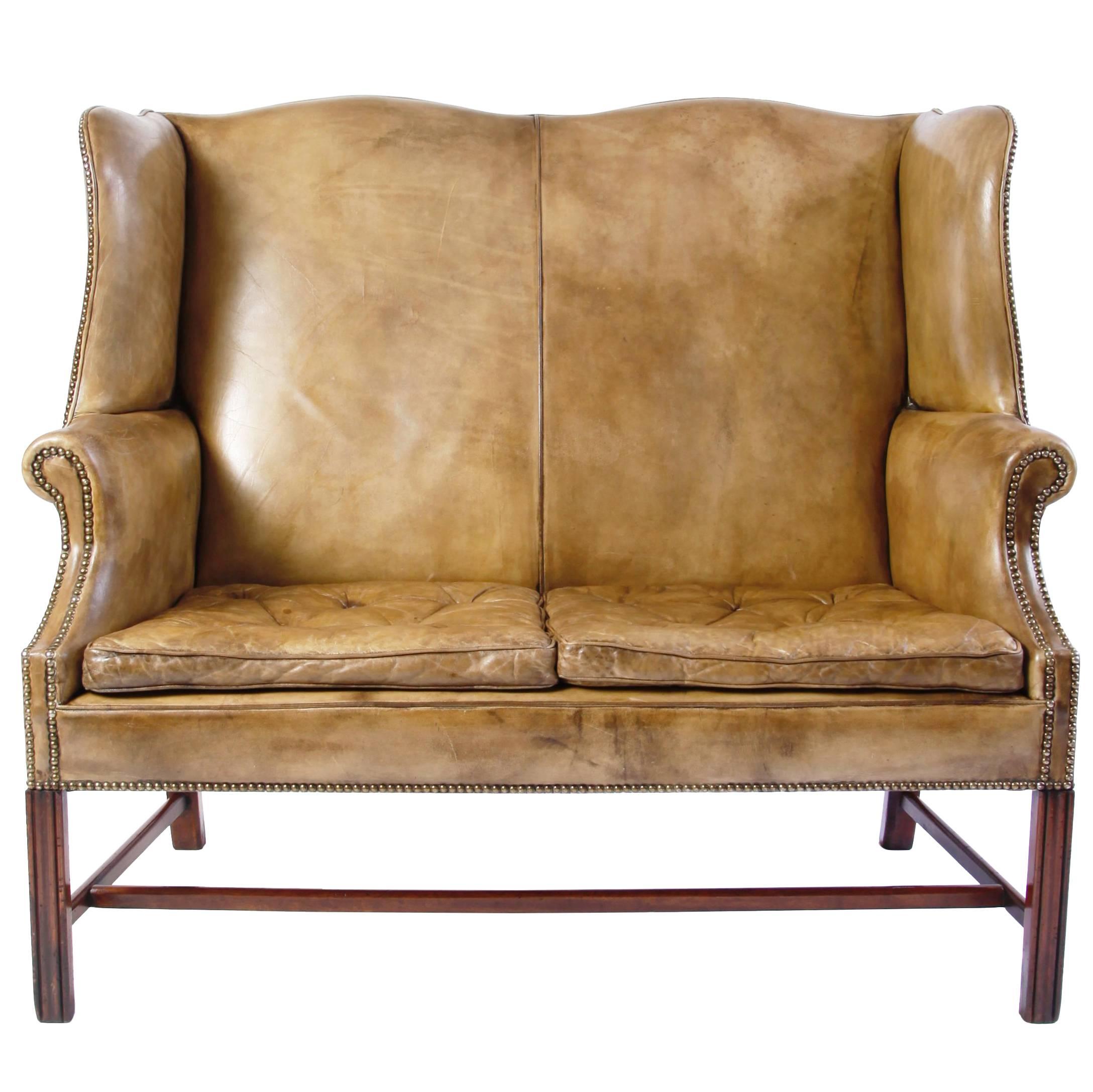 English High Back Leather Settee