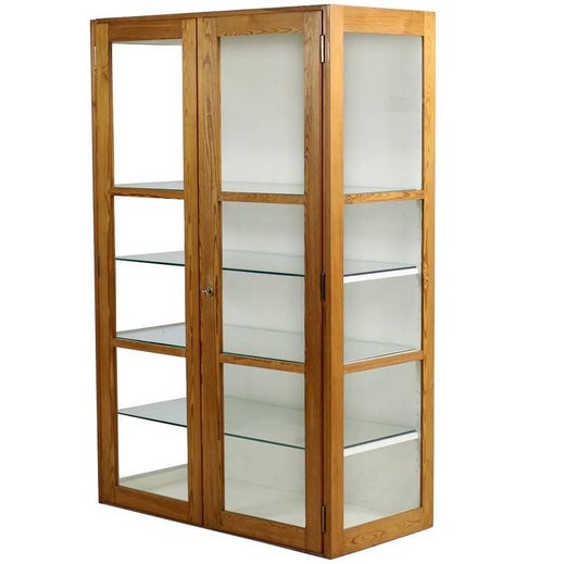 Large 1950s Dispay Cabinet Pine Wood And Glass Germany 1955 Mid