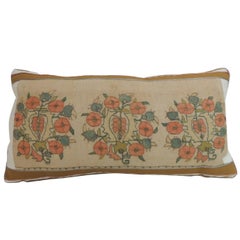 19th C. Turkish Orange and Green Floral Embroidery Decorative Bolster Pillow