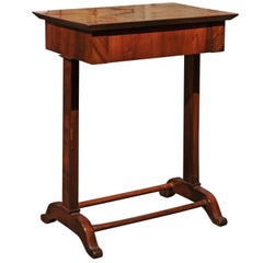 Austrian 1840s Petite Biedermeier Side Table with Frieze Drawer and Trestle Base